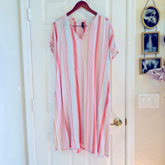 Ambrielle Pastel Pink Stripe Sleep Swim Mumu - Picture 1 of 6